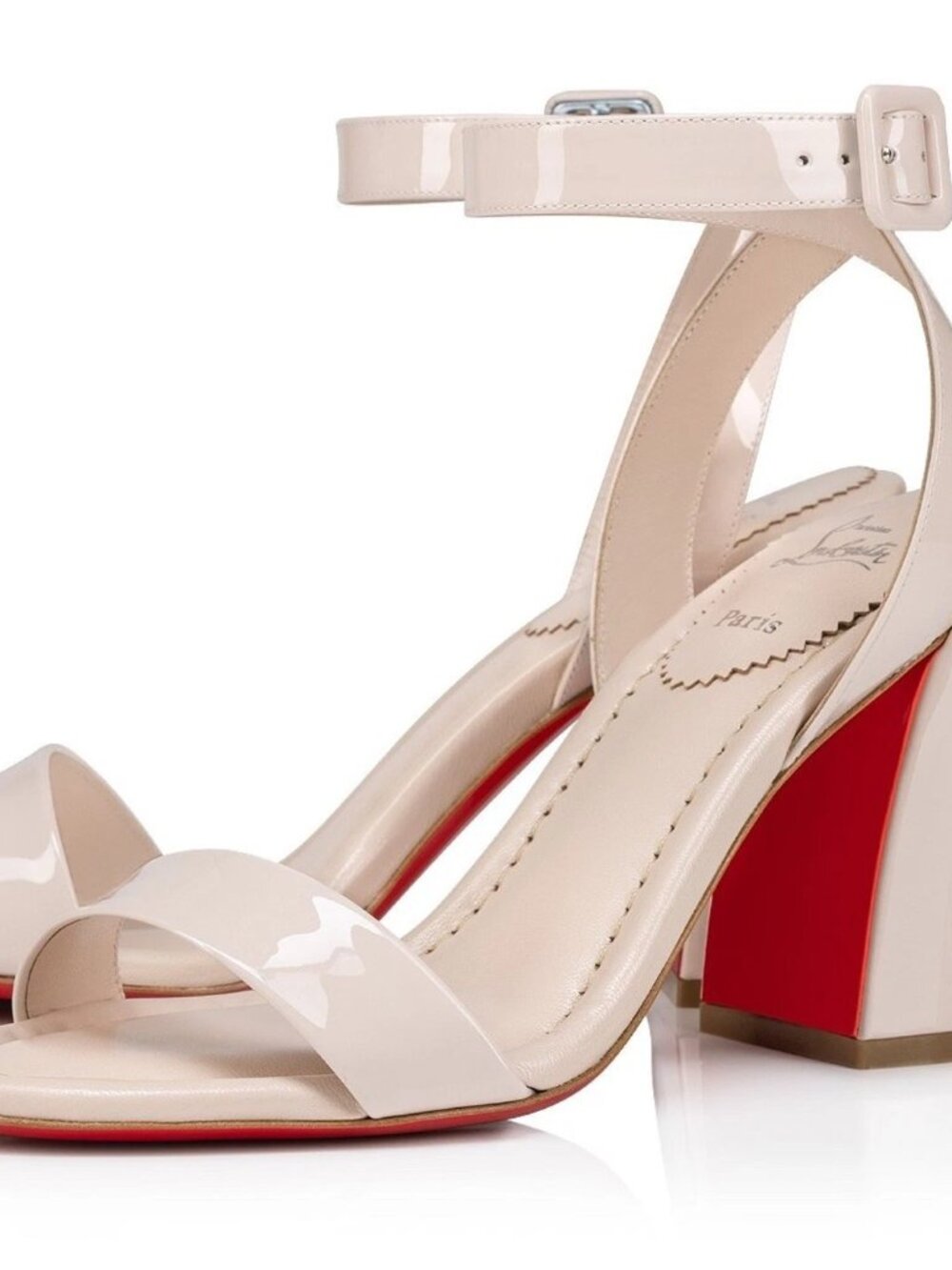 Christian Louboutin Miss Sabina 85 Leche Ankle Strap Block Heel Sandal Size 41